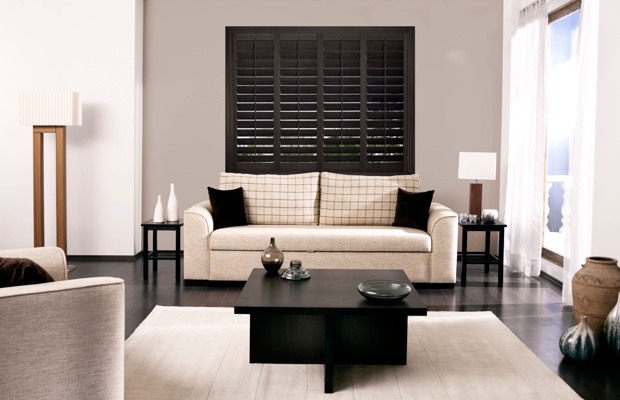 Dark wood plantation shutters